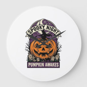 Halloween Pumpkin Witch Vintage Spooky Night Shirt Large Clock