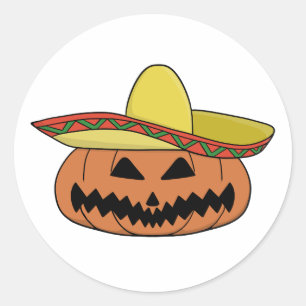 Halloween Pumpkin With a Sombrero Classic Round Sticker