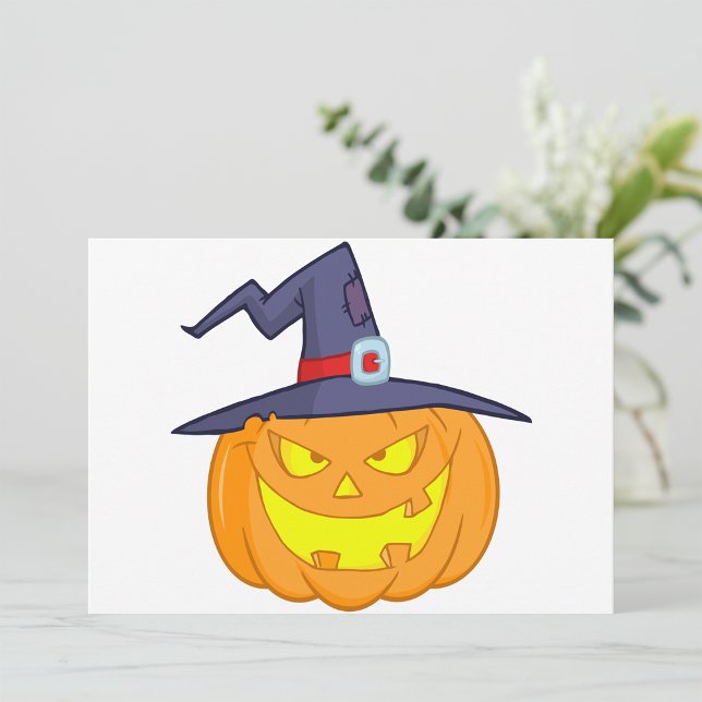 Halloween Pumpkin With A Witch Hat Invitations (Creator Uploaded)