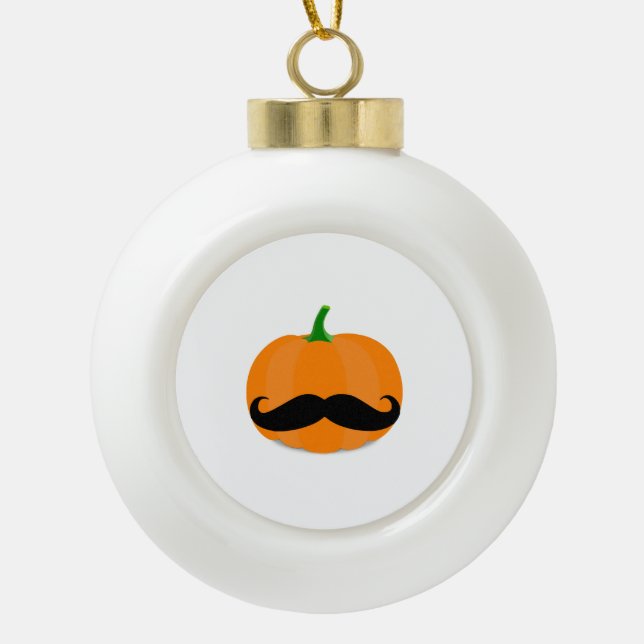 halloween pumpkin with beard ceramic ball christmas ornament (Front)