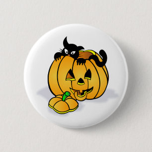 Halloween Pumpkin with Black Cat 6 Cm Round Badge