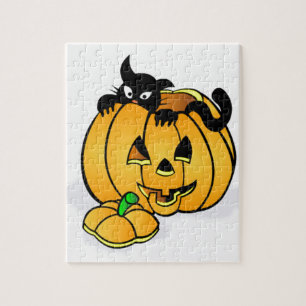 Halloween Pumpkin with Black Cat Jigsaw Puzzle
