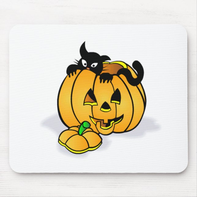 Halloween Pumpkin with Black Cat Mouse Pad (Front)
