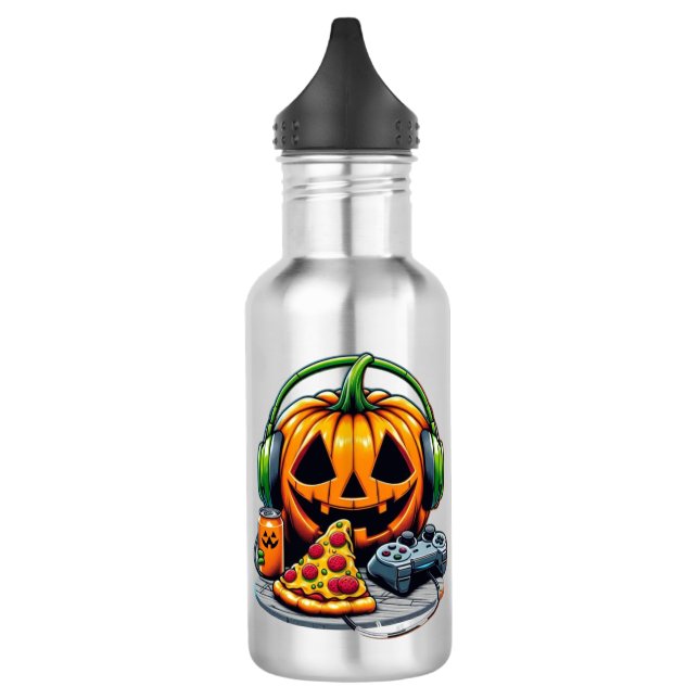 Halloween Pumpkin with Headphones and Games? 532 Ml Water Bottle (Left)