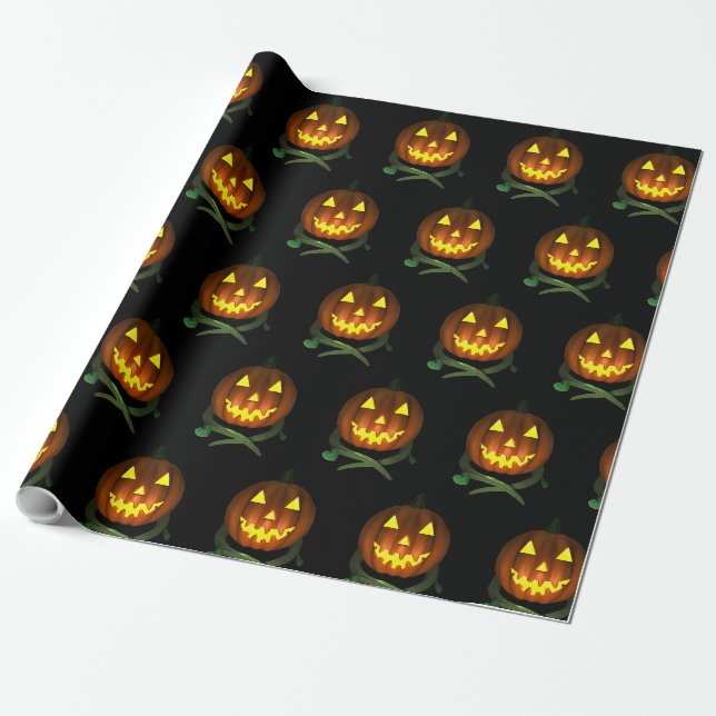 Halloween Pumpkin with Vines Wrapping Paper (Unrolled)