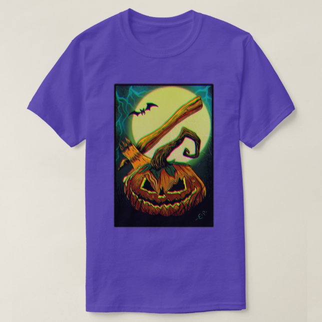 Halloween pumpkin with visual glitch effect T-Shirt (Design Front)