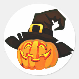 Halloween Pumpkin with Witch Hat Classic Round Sticker