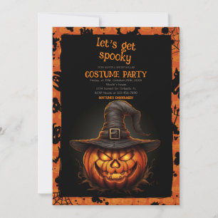 Halloween Pumpkin with Witch Hat Invitation