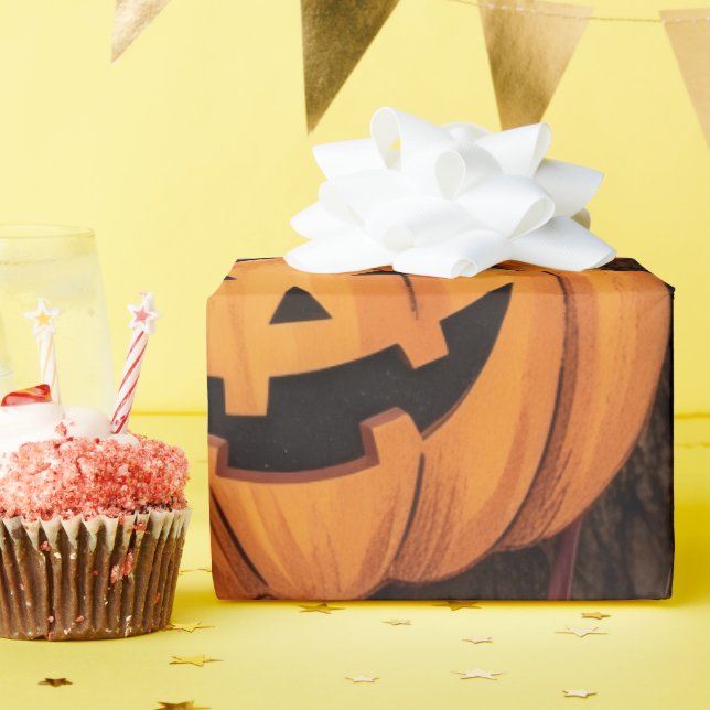 Halloween Pumpkins and Autumn Leaves Wrapping Pape Paper (Birthday Party)