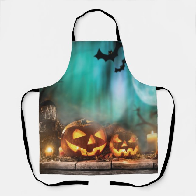 Halloween pumpkins and bats  apron (Front)