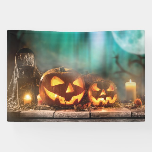Halloween pumpkins and bats banner (Horizontal)