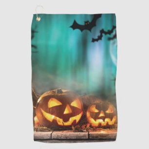 Halloween pumpkins and bats  golf towel