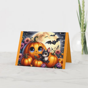 Halloween Pumpkins And Bats Greeting Card