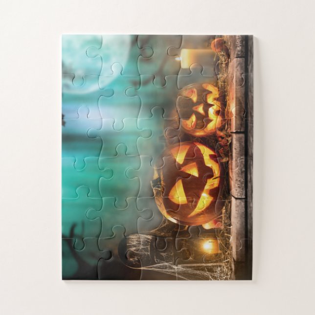 Halloween pumpkins and bats   jigsaw puzzle (Vertical)