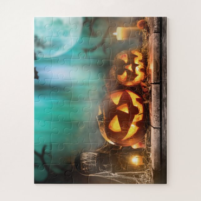 Halloween pumpkins and bats   jigsaw puzzle (Vertical)