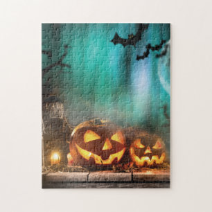 Halloween pumpkins and bats   jigsaw puzzle