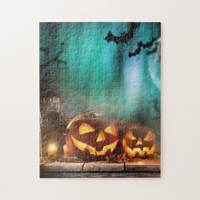 Halloween pumpkins and bats   jigsaw puzzle (Vertical)