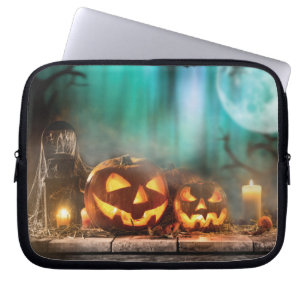 Halloween pumpkins and bats laptop sleeve
