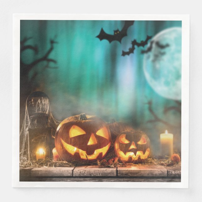Halloween pumpkins and bats   napkin (Front)