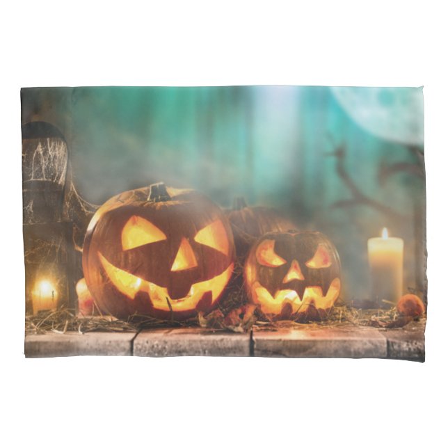 Halloween pumpkins and bats   pillowcase (Front-Left)
