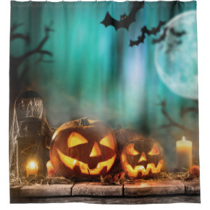 Halloween pumpkins and bats   shower curtain