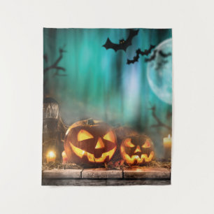 Halloween pumpkins and bats tapestry