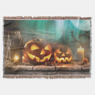 Halloween pumpkins and bats   throw blanket