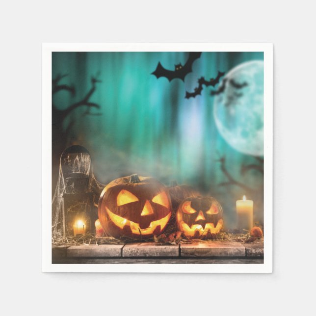 Halloween pumpkins and bats  throw pillow napkin (Front)
