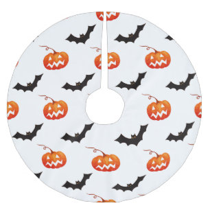 Halloween Pumpkins and Bats, Trick or Treat, Boo Brushed Polyester Tree Skirt