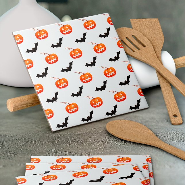 Halloween Pumpkins and Bats, Trick or Treat, Boo Ceramic Tile (Creator Uploaded)