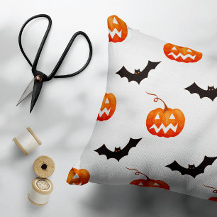 Halloween Pumpkins and Bats, Trick or Treat, Boo Decorative Cushion