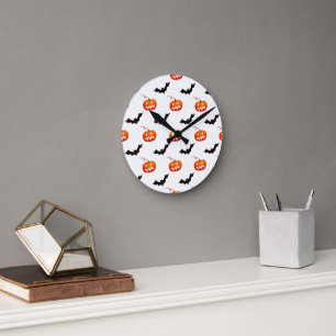 Halloween Pumpkins and Bats, Trick or Treat, Boo Round Clock