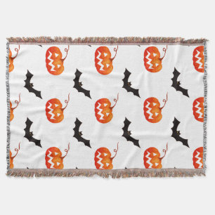 Halloween Pumpkins and Bats, Trick or Treat, Boo Throw Blanket