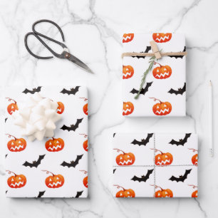 Halloween Pumpkins and Bats, Trick or Treat, Boo Wrapping Paper Sheet