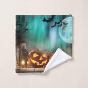 Halloween pumpkins and bats wash cloth