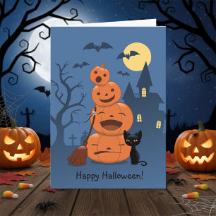 Halloween Pumpkins and Black Cat Card