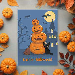 Halloween Pumpkins and Black Cat Holiday Card