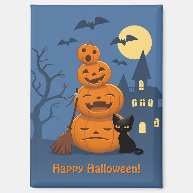 Halloween Pumpkins and Black Cat Magnet (Front)