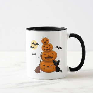 Halloween Pumpkins and Black Cat Mug