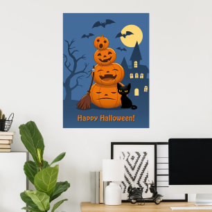 Halloween Pumpkins and Black Cat Poster