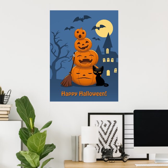 Halloween Pumpkins and Black Cat Poster (Home Office)