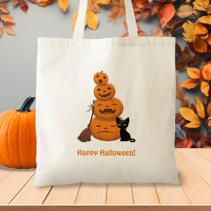 Halloween Pumpkins and Black Cat Tote Bag