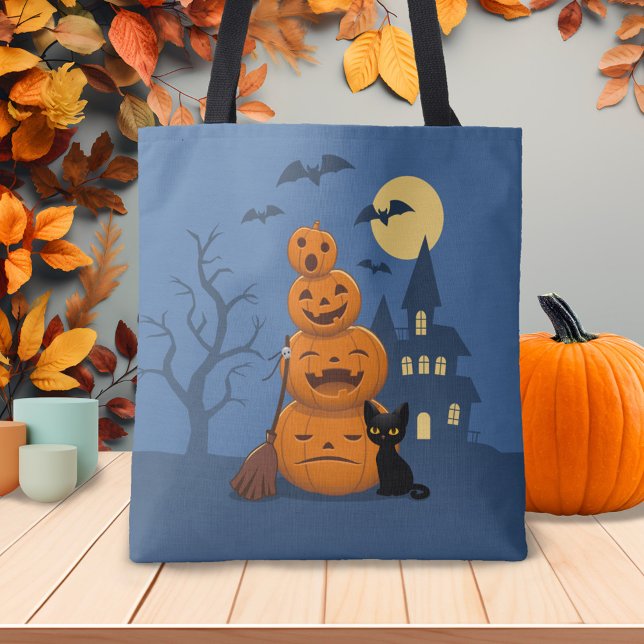 Halloween Pumpkins and Black Cat Tote Bag (Creator Uploaded)