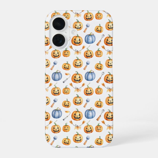 Halloween Pumpkins and Brooms Pattern iPhone 16 Case (Back)