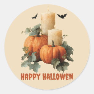 Halloween Pumpkins and Candles Art Classic Round Sticker