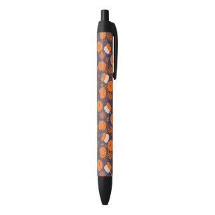 Halloween pumpkins and foliage pattern black ink pen