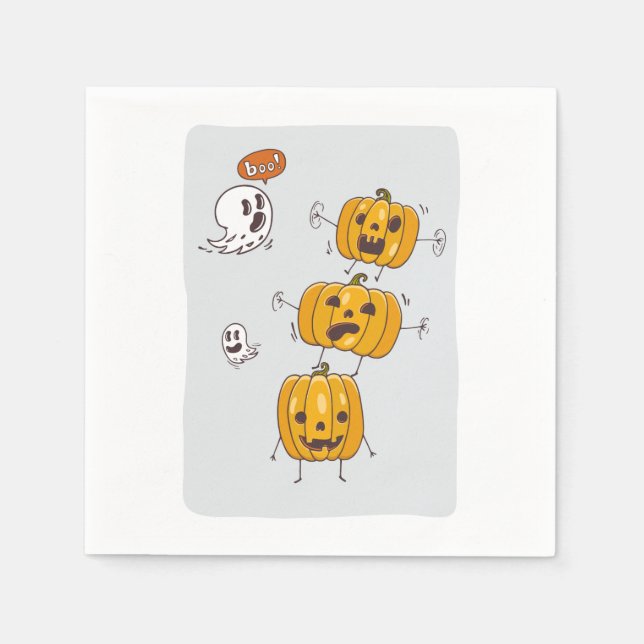 Halloween Pumpkins and Ghosts Paper Napkins (Front)