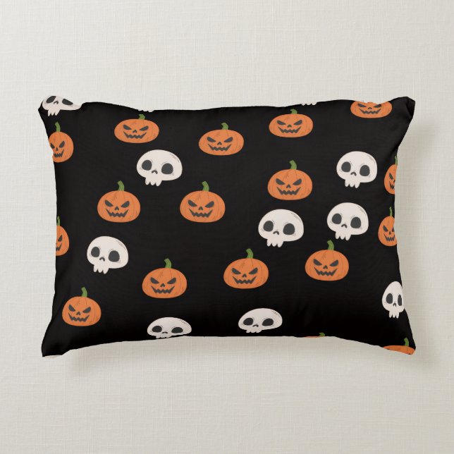 Halloween Pumpkins and Skulls Pattern Decorative Cushion (Front)