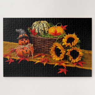 Halloween Pumpkins and Sunflowers Jigsaw Puzzle