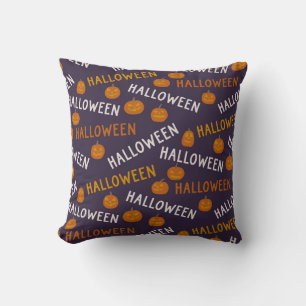 Halloween Pumpkins and Typography Pattern Cushion